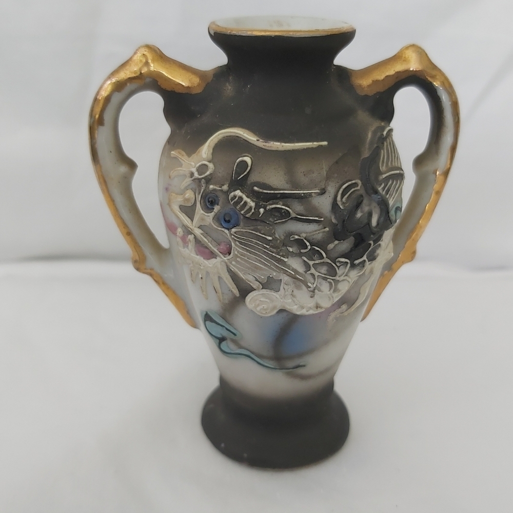 DRAGONWARE MORIAGE Miniature Bud Vase Dragon Gold Handles 3.5" Dollhouse Japan